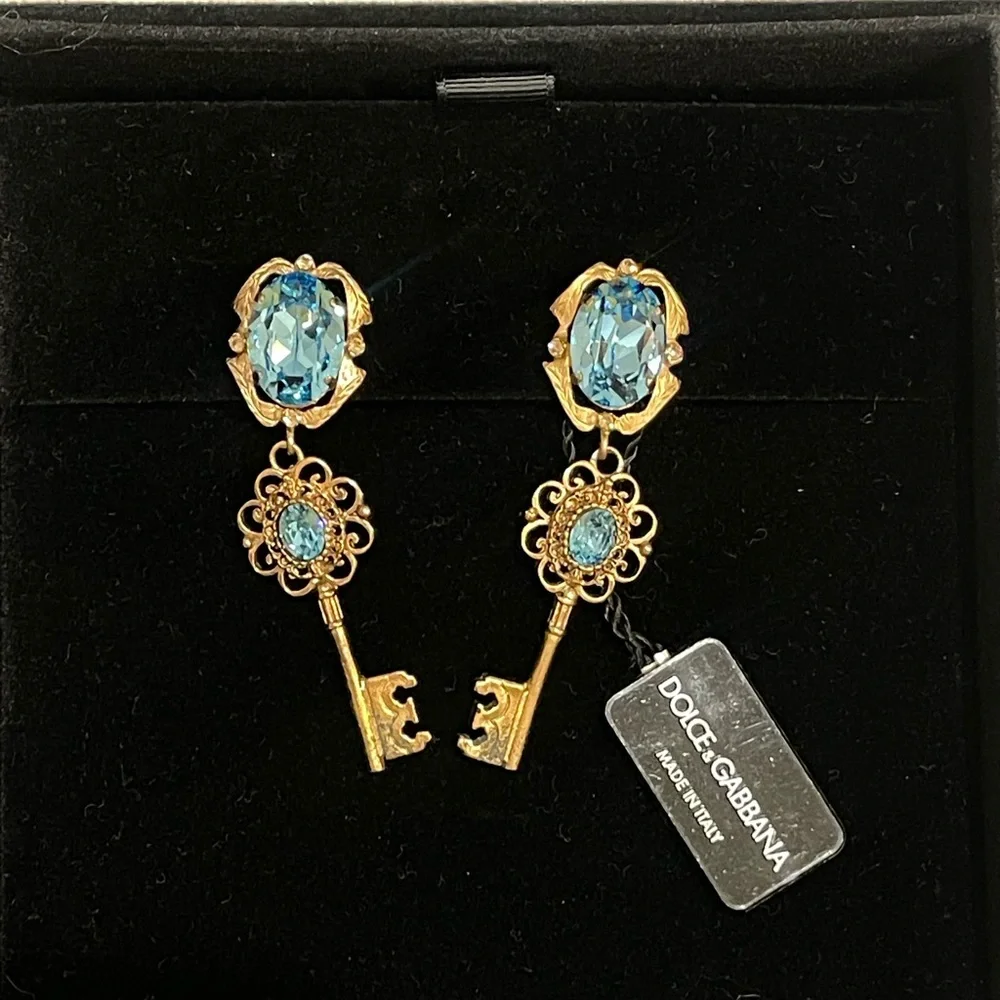 Dolce & Gabbana Gold and Blue Key Earrings - Picture 3 of 7